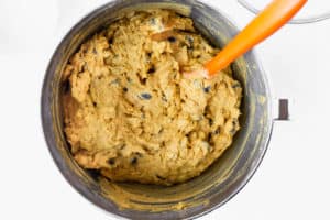 Pumpkin Chocolate Chip cookie dough in a mixing bowl