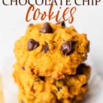 Pumpkin chocolate chip cookies with text overlay