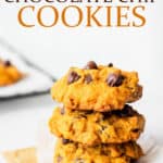 Pumpkin chocolate chip cookies with text overlay