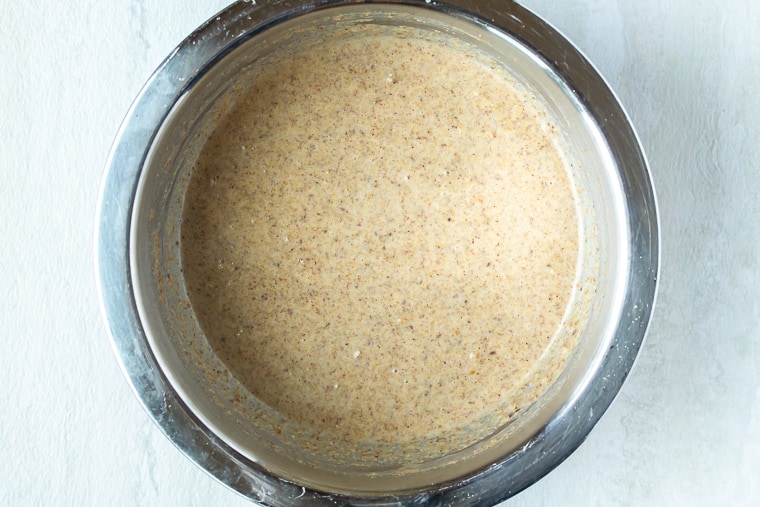 Flaxseed batter in a silver bowl