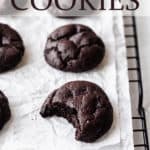 Dark chocolate cookies with text overlay