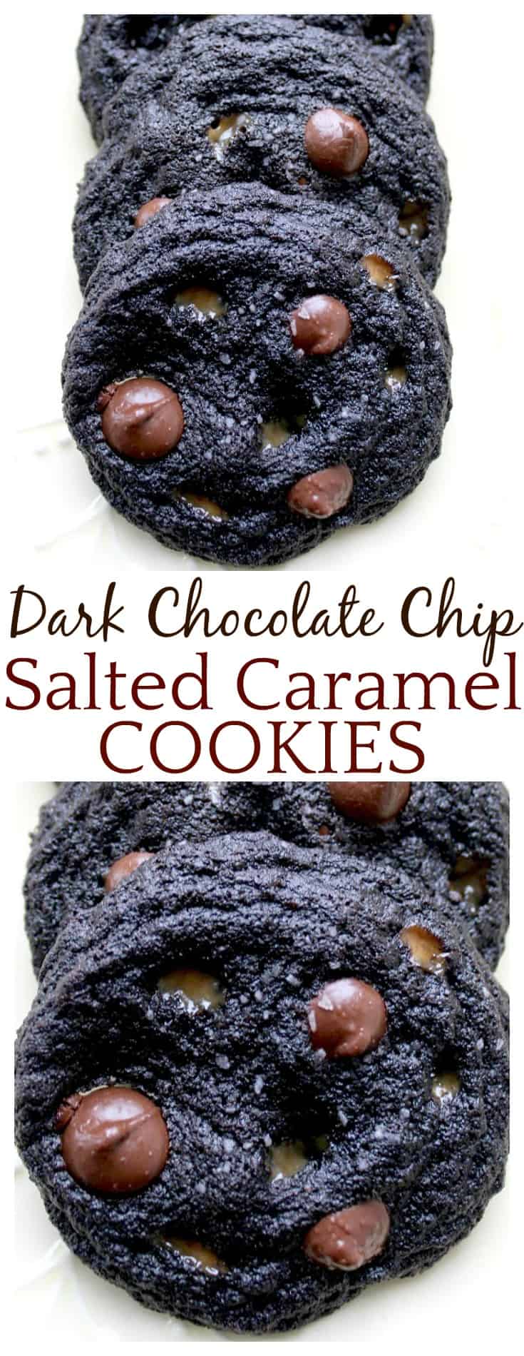 These Dark Chocolate Chip Salted Caramel Cookies are perfection! They are decadent with a chewy center and crispy edges! This cookie recipe combines chocolate with salted caramel...oh heck yes! Just delicious!