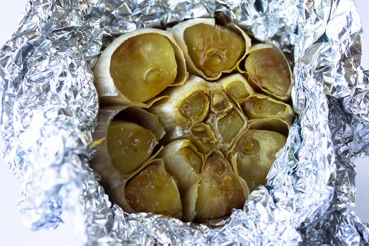 Roasted garlic bulb in foil