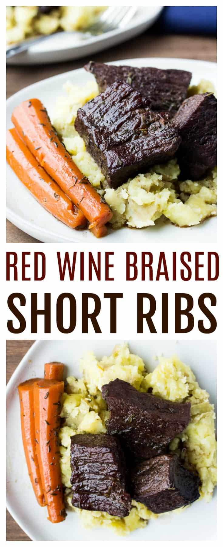 Red Wine Braised Short Ribs are an easy, yet impressive dinner! These beef ribs will be fall-apart tender and the red wine sauce is so rich and flavorful. This recipe is best when slow cooked in the oven, so be sure to plan ahead. | #dlbrecipes #shortribs #beef #beefshortribs #redwinebraisedshortribs