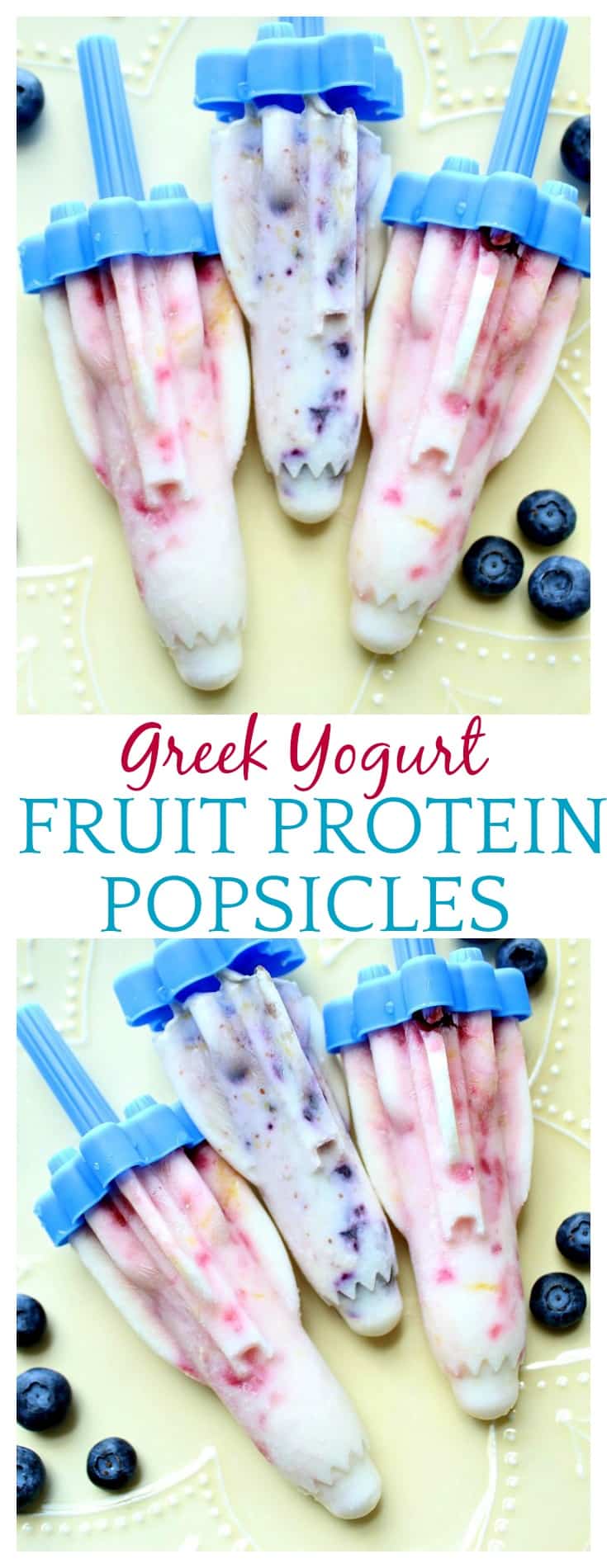 My kids will love these Greek Yogurt Fruit Protein Popsicles! And so will I! Greek yogurt blended with fruit and frozen into fun popsicle rocket shapes! A cool yummy summer treat!