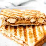 A Peanut Butter and Banana Panini with text overlay.