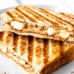 A Peanut Butter and Banana Panini with text overlay.