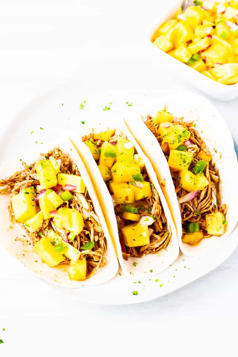 Slow Cooker Pulled Chicken Tacos Recipe with Mango Salsa