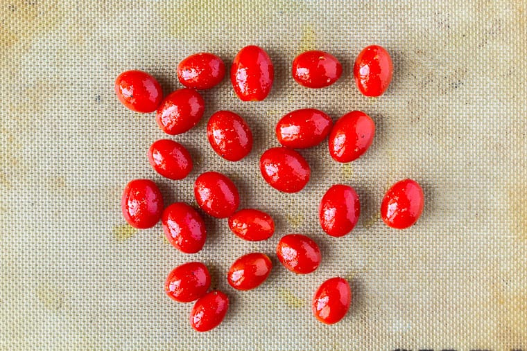 Cherry tomatoes on a silpat mat 