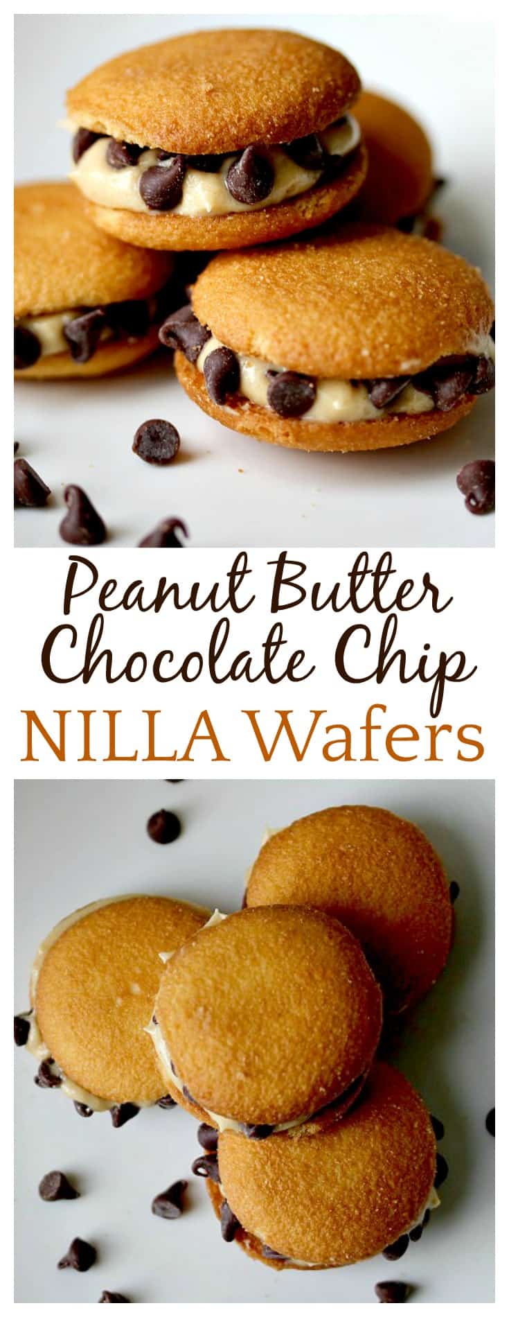 Such a fun, yummy cookie recipe! Leave Santa a little something new this Christmas with these Peanut Butter Chocolate Chip NILLA Wafer Sandwiches - creamy peanut butter icing topped with mini chocolate chips squeezed between two crunchy NILLA wafers!