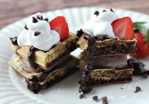 Peanut Butter and Chocolate Swirled Waffles - Delicious Little Bites