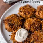 an image of sweet potato fritters with text overlay