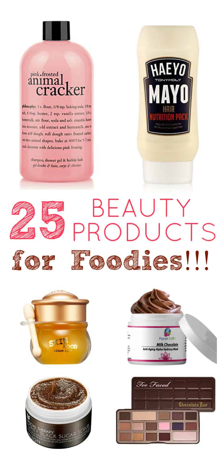 This is a fun list of 25 mouth-watering beauty products for foodies! From chocolate to bacon, there is something for everyone! This is also a great gift guide for all your foodie family members and friends!