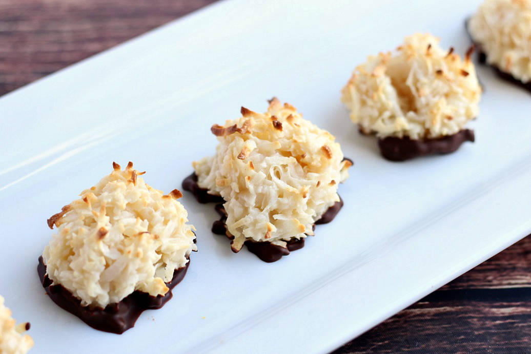 Dark Chocolate Dipped Coconut Macaroons - Delicious Little Bites