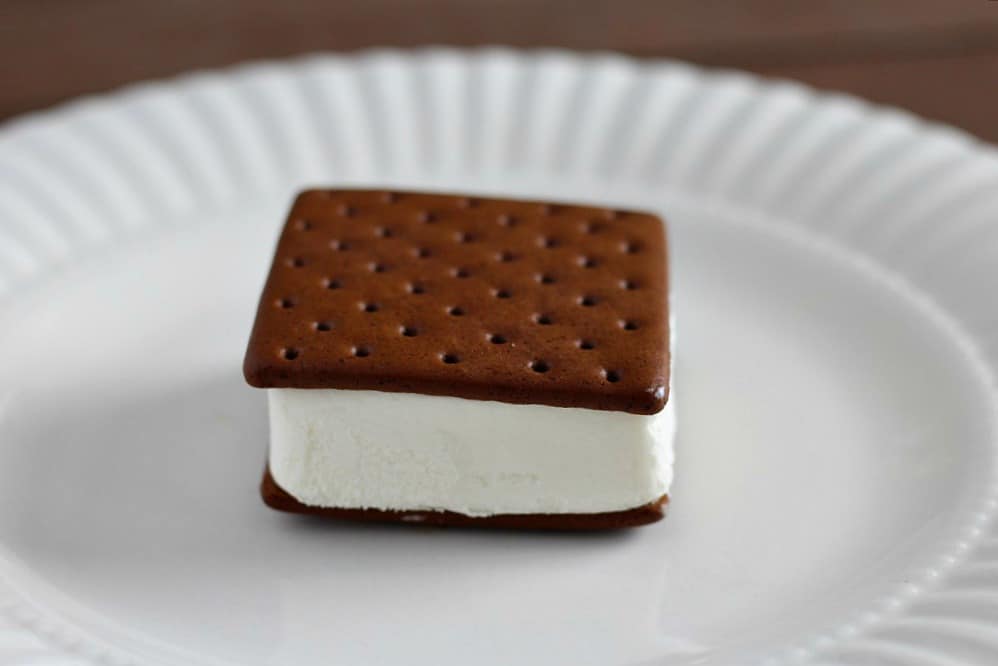 a square Ice Cream Sandwich on a white Plate