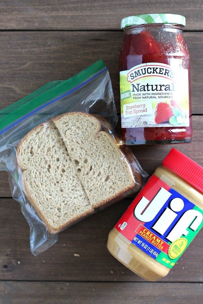 Jif, Smucker's and Peanut Butter and Jelly Sandwich in a Ziploc Bag