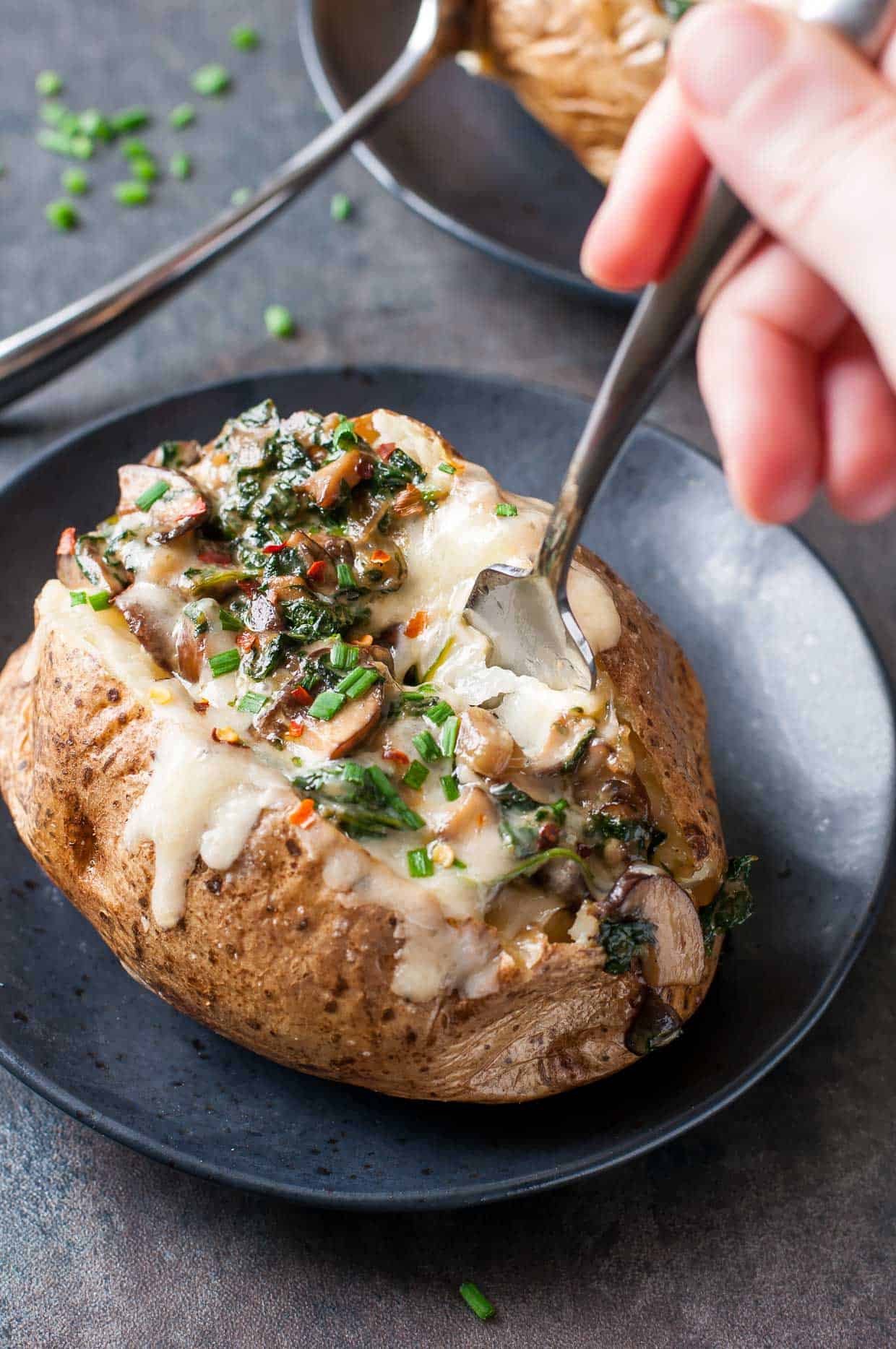 Cheesy Spinach Mushroom Stuffed Potato