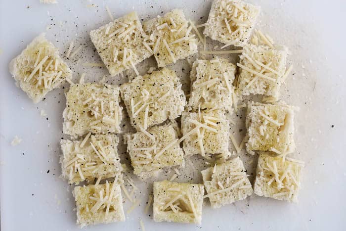 Bread Cubes Topped with Parmesan Cheese