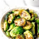 Roasted Brussels Sprouts with text overlay