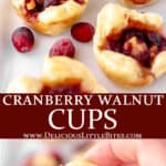 Two images of cranberry walnut cups with text overlay between them.