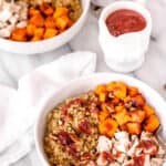 Leftover turkey quinoa bowls with text overlay.