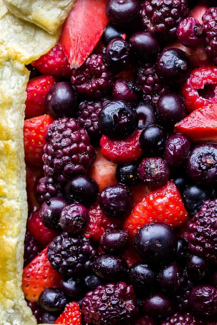 Close up of the Mixed Berry Puff Pastry Tart from overhead