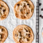 Salted caramel chocolate chip cookies with text overlay
