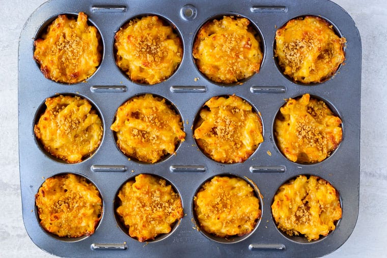 Baked mac and cheese in a muffin pan