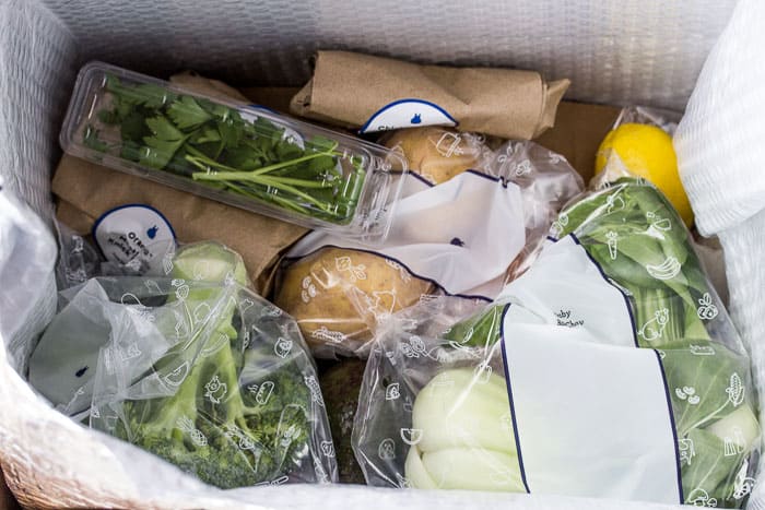 Loose Ingredients Inside a Blue Apron Box