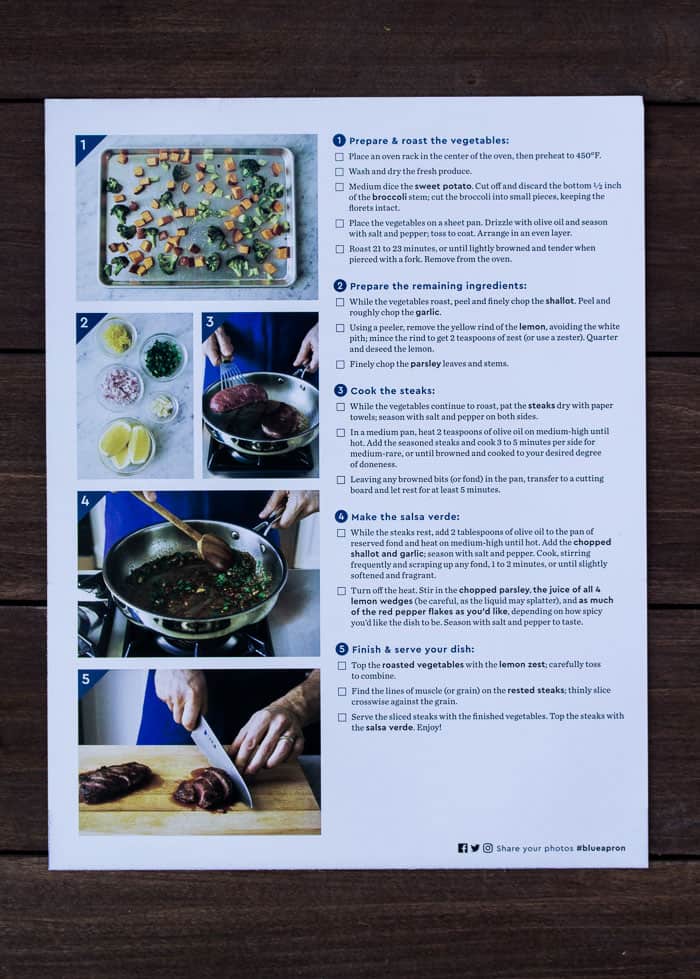 Recipe Card Instructions for Steaks & Warm Lemon Salsa Verde