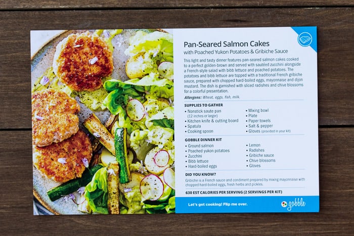 Recipe Card for Gobble Pan Seared Salmon with Poached Yukon Potatoes and Gribiche Sauce