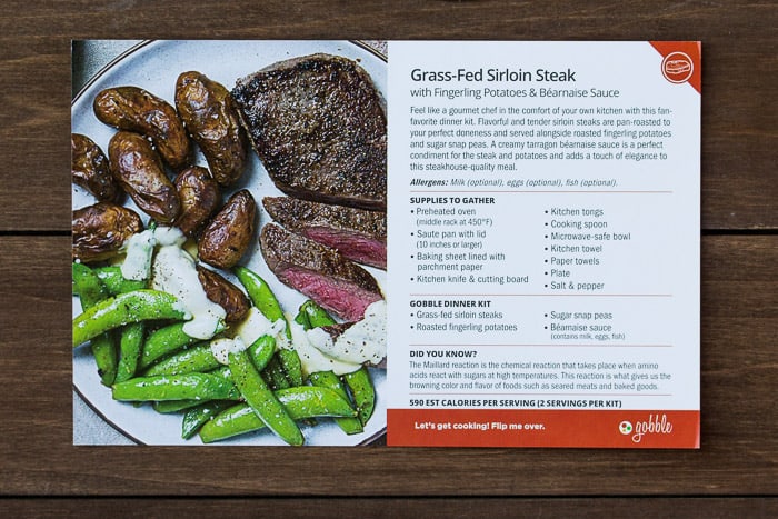 Recipe Card for Gobble Grass Fed Sirloin Steak with Fingerling Potatoes and Bearnaise Sauce