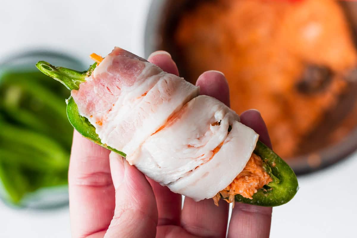 Bacon Wrapped Buffalo Jalapeño Poppers, No grill no problem! You can