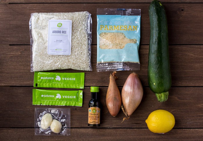 Ingredients for the Caramelized Shallot Risotto on a Wood Board