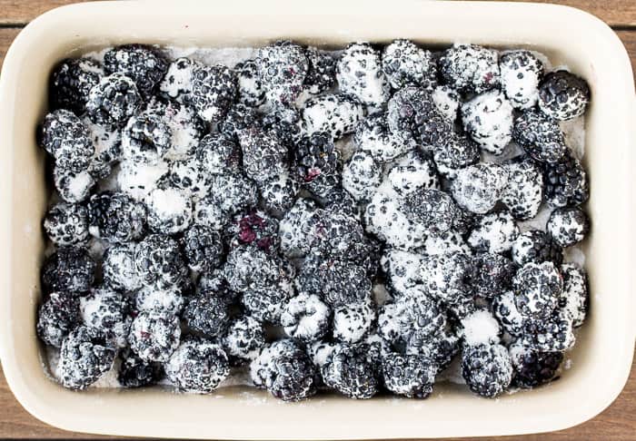Blackberries Coated with Sugar and Flour in a baking dish