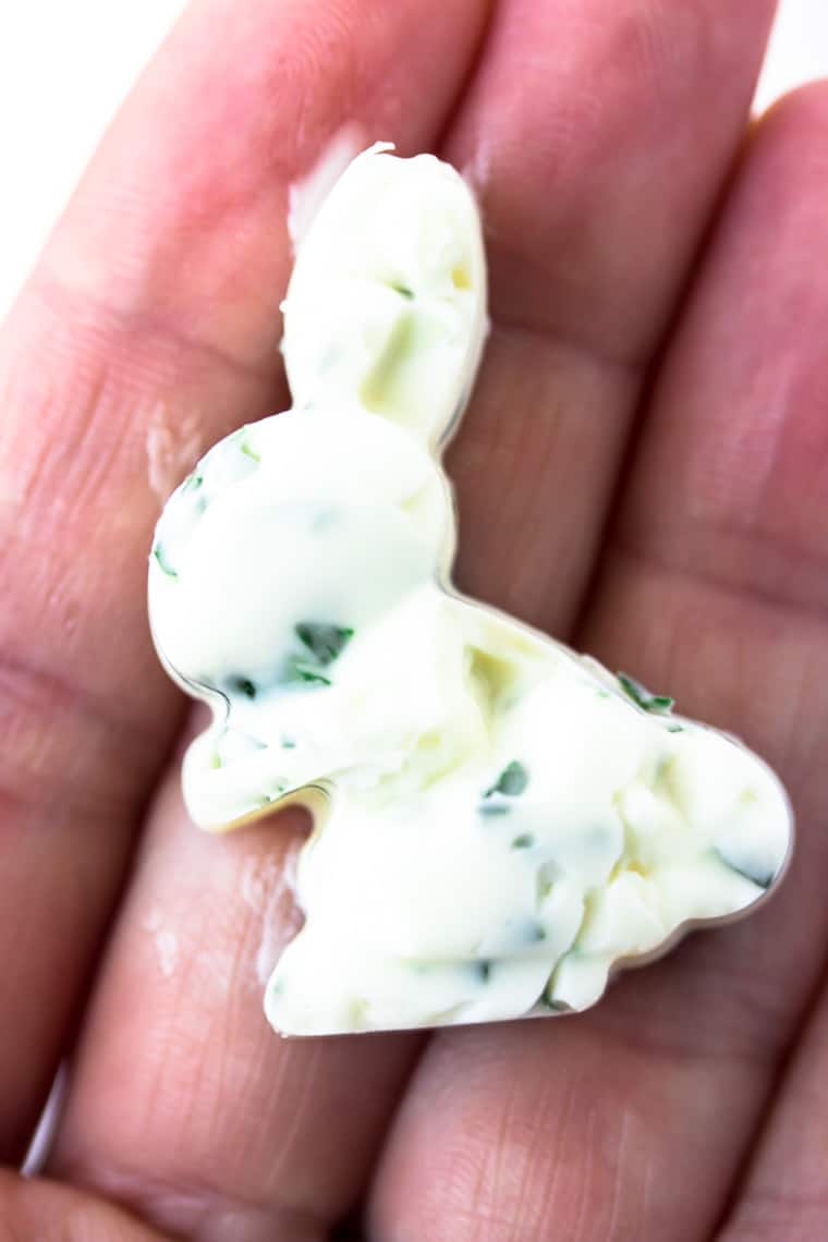 Compound butter shaped into a rabbit shape using silicone candy molds