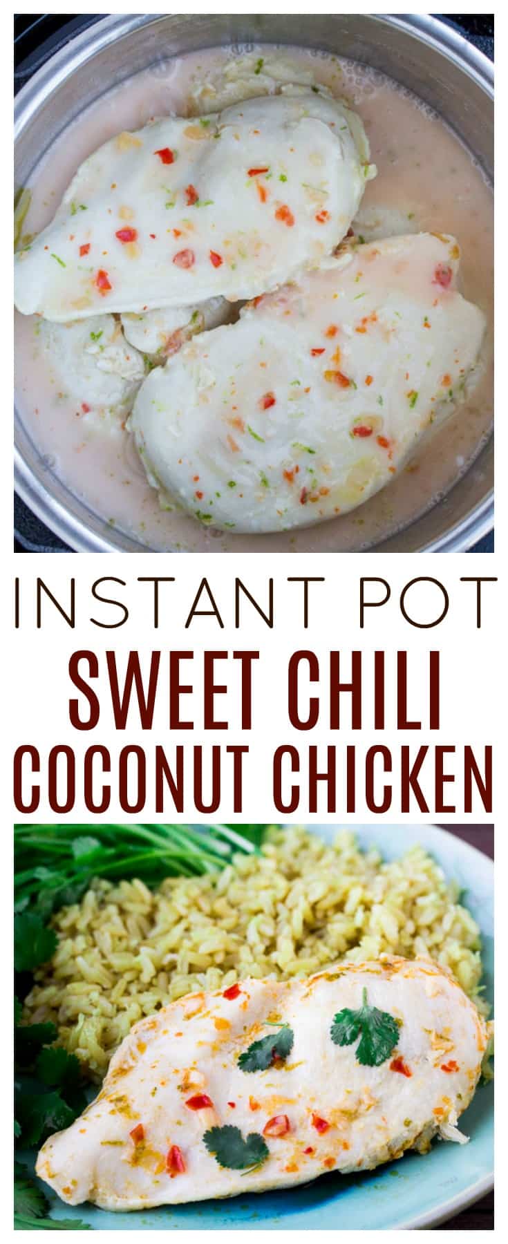 This Instant Pot Sweet Chili Coconut Chicken is an easy recipe that is quick to make for dinner. Serve over rice with a side of veggies for a complete meal! The sauce is a delicious combination of coconut and sweet chili with a hint of lime in every bite! | #dlbrecipes #instantpot #chicken #coconutchicken #glutenfree