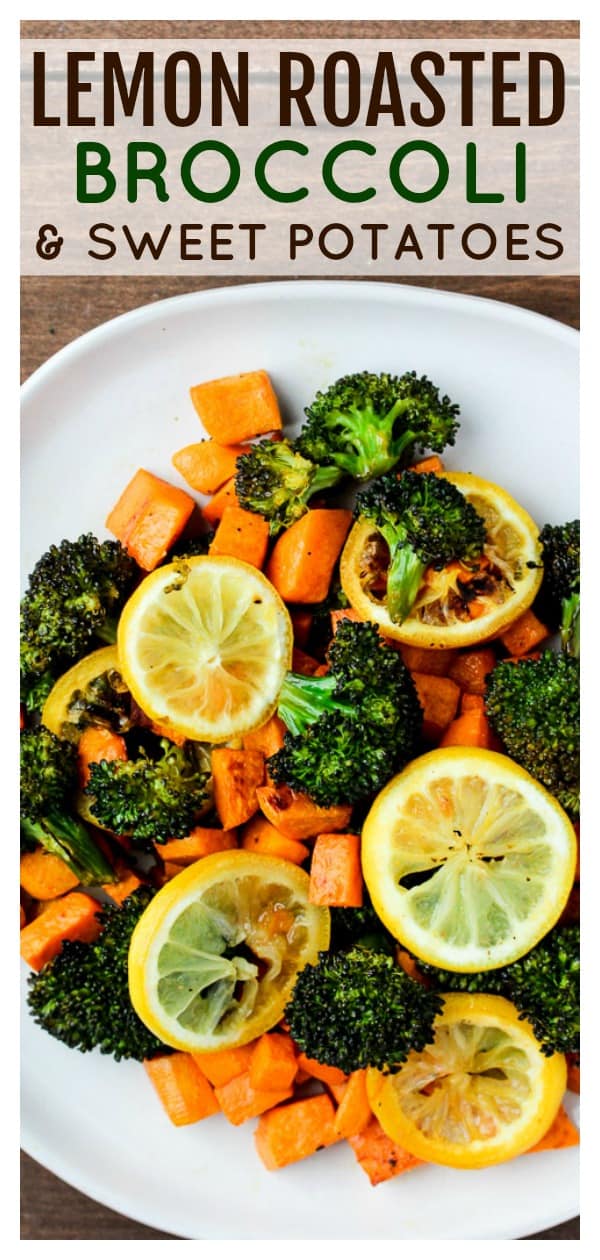  This recipe for Lemon Roasted Broccoli and Sweet Potatoes is an easy way to take your vegetable side dish up a notch! | side dish recipe | whole 30 | gluten free | vegetarian | #dlbrecipes #sidedish #whole30 #glutenfree #broccoli #sweetpotatoes