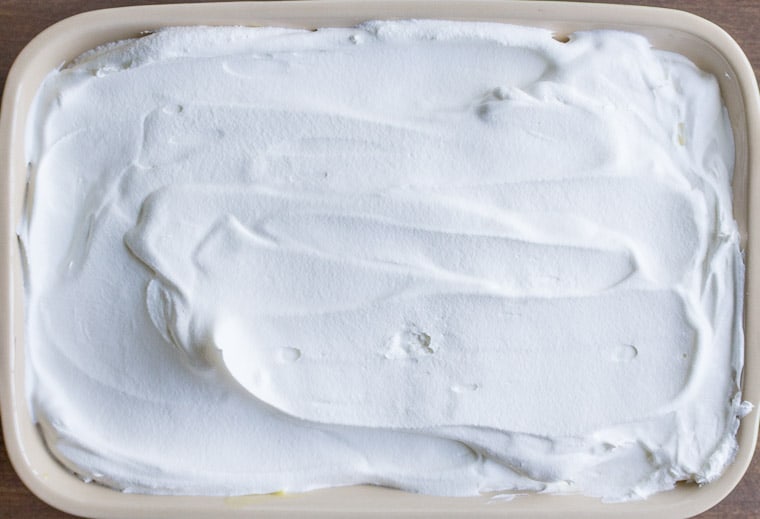 Whipped Topping in a rectangular baking dish