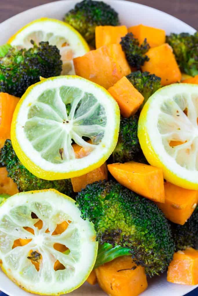 Lemon Roasted Broccoli & Sweet Potatoes - Delicious Little Bites