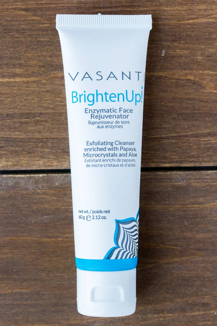 Vasanti Bright Up! Enzymatic Face Rejuvenator  on a Wood Back Drop