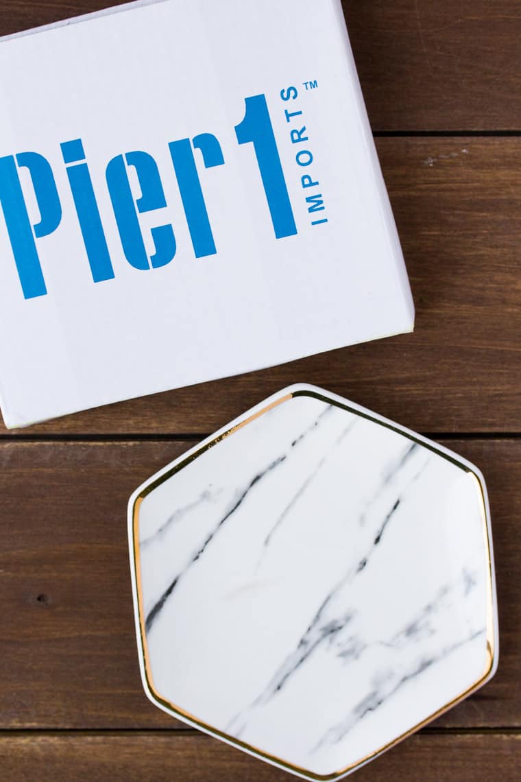 Pier 1 Imports Marble Ring Dish Next to its Box