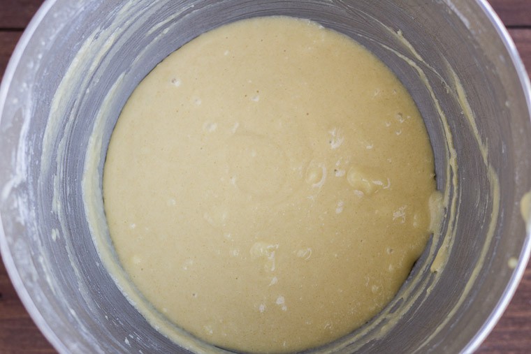 Cake Batter in a Silver Mixing Bowl
