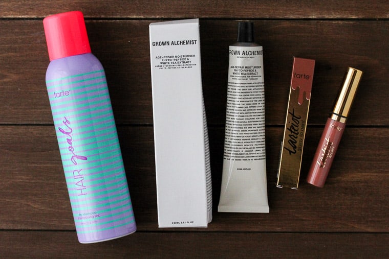 Beauty Products on a Wood Backdrop