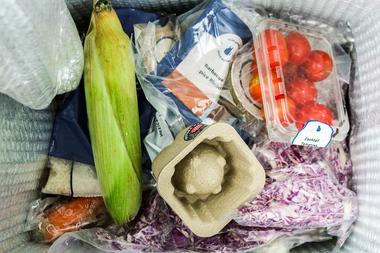 October 2018 Blue Apron Ingredients Loose in the Box