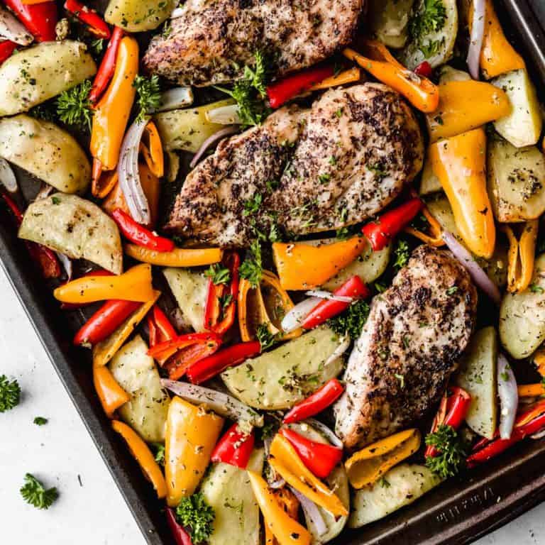 sheet-pan-italian-chicken-with-potatoes-peppers