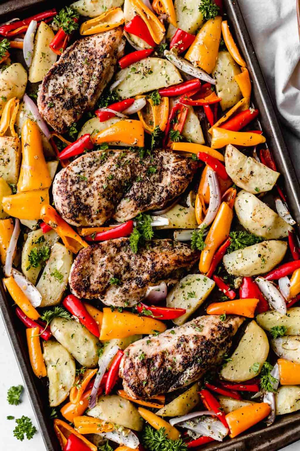 SHEET PAN Italian Chicken (with Potatoes & Peppers)