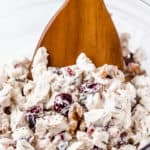 cranberry walnut chicken salad in a bowl with text overlay