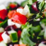 Keto greek salad with text overlay