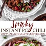 2 images of smoky beef chili separated by text overlay